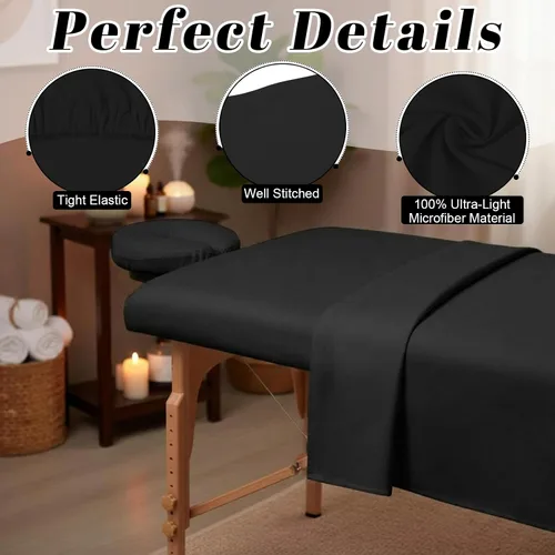 Vista 3 de Oudain Juego de 8 sábanas de microfibra suave para mesa de masaje, juego de 3 piezas, incluye funda para mesa de masaje, sábana bajera ajustable