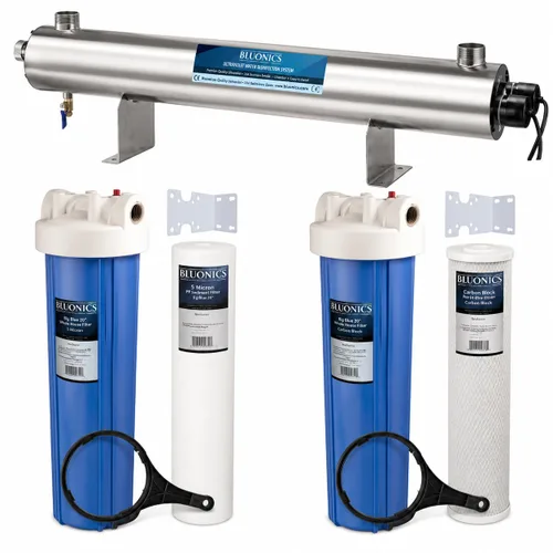 Vista 10 de Sistema de Purificador de Filtro de Agua UV de 55W con Luz Ultravioleta, Filtro de Sedimentos y Carbón para Agua de Pozo con Puertos de 3/4", 12 GPM