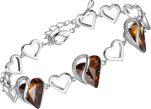 Vista 12 de Leafael Pulsera de eslabones de corazón infinito, piedra natal o piedra curativa para mujer, regalo de joyería de tono plateado para ella, cadena