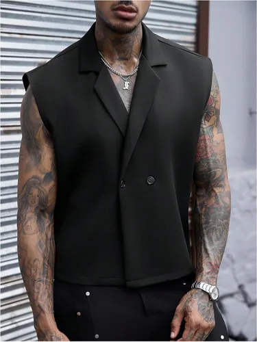 Vista 5 de GORGLITTER Camisas recortadas sin mangas con cuello en V y botones para Negro