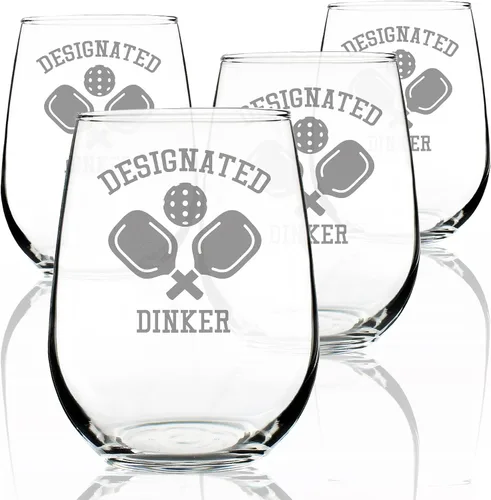 Vista 7 de Dinker designado personalizado – Copa de vino sin tallo personalizada – Regalos y decoración de pickleball divertidos – Grande 17 onzas – Regalo