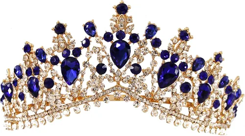 Vista 5 de Tiaras doradas de cristal para boda, corona de reina barroca con peine
