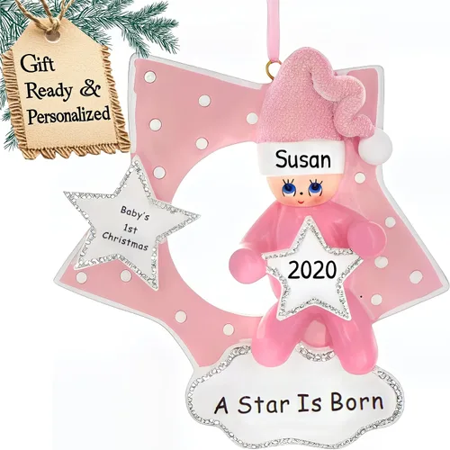 Vista 4 de Adorno 3D personalizado para la primera Navidad del bebé 2025 para niño Adorno de la primera Navidad del bebé 2025 Adornos de bebé para árbol