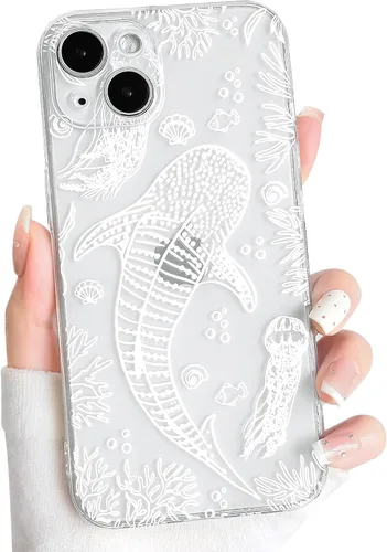 Vista 113 de NITITOP Funda para iPhone 13 Clear Sea Animal - Pez negro Pescado Negro