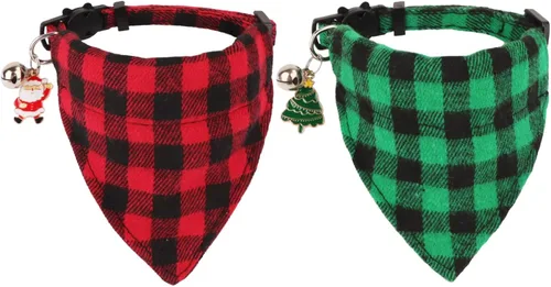 Vista 10 de PTDECOR Paquete de 2 Collares Navideños para Gatos, Collar de Gato Navideño con Corbatín y Campanilla Desmontables, Collares Navideños de Liberación