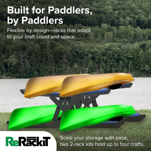 Vista 7 de ReRackiT - Poly Kayak Storage Rack - 2-4 Level Freestanding Kayak Racks for Outdoor Storage, Garage Or Indoors - Heavy Duty Adjustable Length Holder