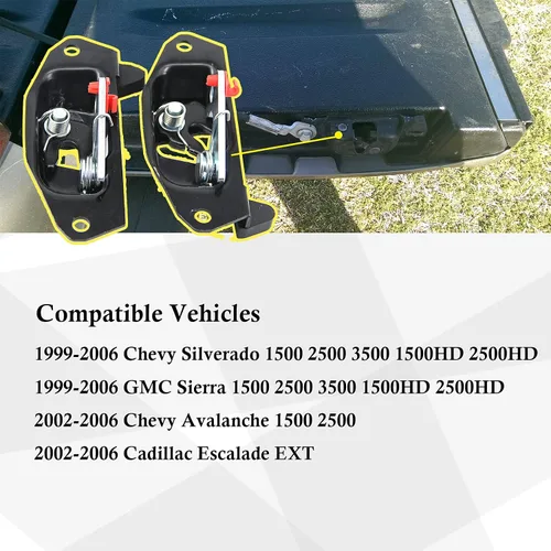 Vista 2 de 15921948 15921949 - Par de palancas de pestillo para puerta trasera izquierda derecha compatible con Chevy Silverado Avalanche GMC Sierra Escalade