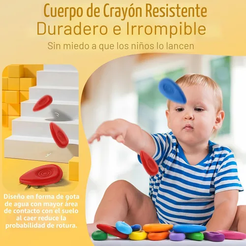 Vista 4 de Four Candies Crayones para niños de 12 colores, no tóxicos, lavables, para niños pequeños de 1 a 3, irrompible y fácil agarre en forma de gota
