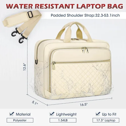 Vista 3 de NEWHEY Bolsa para laptop de 17.3 pulgadas, maletín para computadora portátil para mujeres y hombres, bolsa de hombro impermeable, bolsa de mensajero