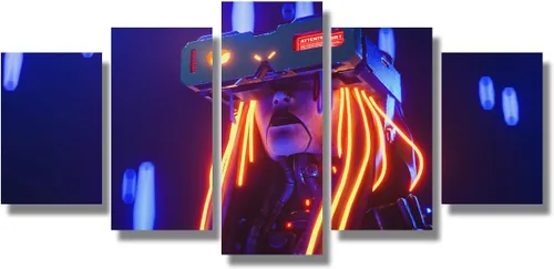 Vista 66 de Lienzo decorativo para pared, diseño de ciudad futurista Cyberpunk para sala de estar, impresión multipanel, obra de arte de cocina, pintura