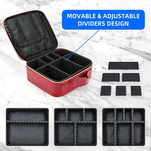 Vista 2 de Bolsa de maquillaje, organizador de viaje, estuche de cosméticos, bolsa de almacenamiento portátil para artistas con divisores ajustables