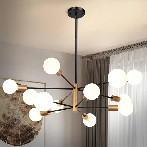 Vista 12 de Sheetea Candelabro moderno, lámpara de comedor de níquel cepillado
