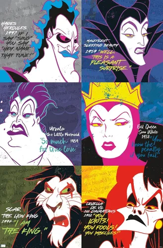 Vista 12 de Trends International Póster de pared con cuadrícula de villanos de Disney, 14.725 x 22.375 pulgadas, versión enmarcada de madera de granero