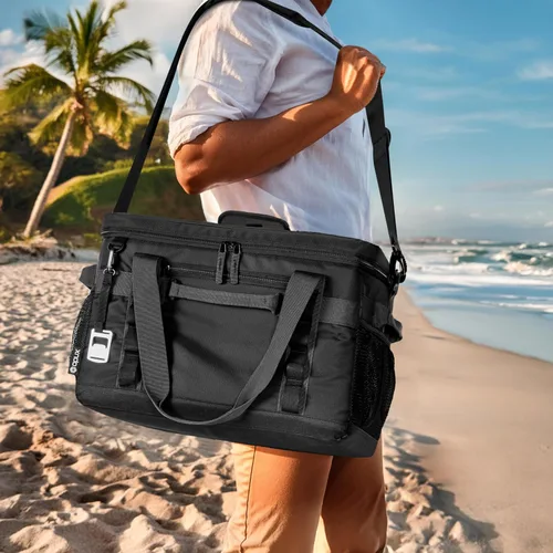 Vista 8 de OPUX Bolsa térmica suave, térmica portátil plegable y aislada, 48/60 latas, a prueba de fugas, para acampar en la playa, con correa para el hombro