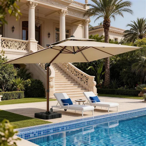Vista 34 de Sombrilla de 10 x 13 pies para exteriores, sombrilla grande rectangular con viga voladiza, resistente, con rotación de 360°, sombrilla con Beige