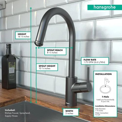 Vista 4 de hansgrohe Talis S² 14872341 - Grifo de cocina de arco alto, grifo para fregadero de cocina, cabezal rociador de acoplamiento magnético, cromo negro