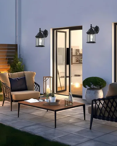 Vista 5 de LIT-PaTH - Lámpara de pared para exteriores, cristal de aluminio Farol grande de pared para porche exterior, para casa, patio, garaje