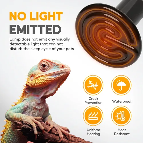 Vista 4 de HealSmart Lámpara de calor para reptiles de 100 W, emisor de calor de cerámica, sin bombillas de calor que emiten luz, adecuado para 2 piezas (negro)