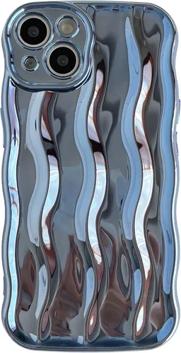 Vista 14 de Caseative Funda para iPhone 13, azul Patrón de ondulación de agua Marco de onda rizada suave