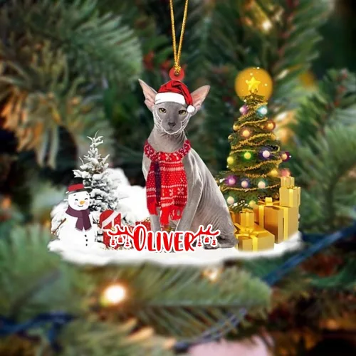 Vista 26 de NAZENTI Adorno personalizado de gato abisinio con árbol de pino, adorno de Navidad personalizado para perros amantes de las mascotas, colgante