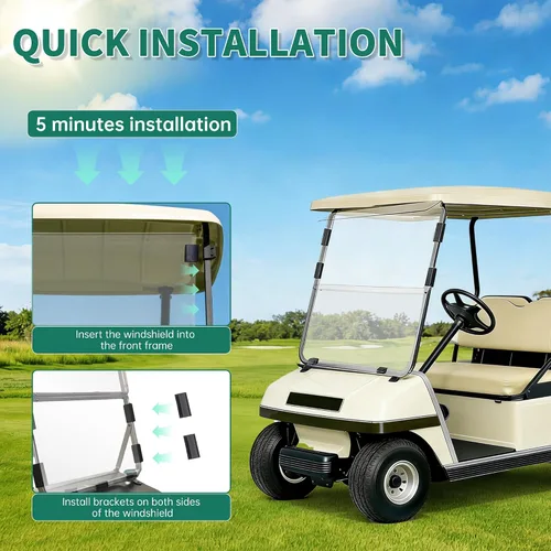 Vista 6 de ECOTRIC Parabrisas compatible con Club Car DS de 1982-2000.5 Clear Fold Down resistente al impacto para carrito de golf Modelo DS
