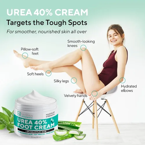 Vista 5 de Lavinso Crema de urea 40% y spray para el cuidado de los pies de atleta, crema hidratante para talones y callos agrietados secos más desodorante