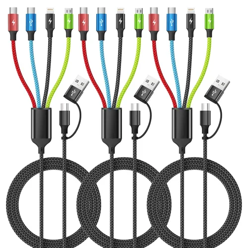 Vista 19 de 4 in 1 Multi Charging Cable, 2 Pack 6FT Charging Cords for Devices Nylon Braided USB C Car Charger Cable with Dual USB-C, IP & Micro Ports, Long