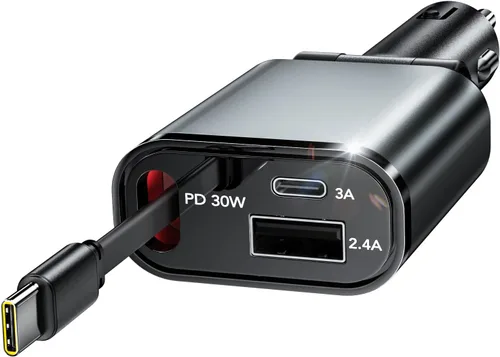 Vista 12 de EloBeth Cargador de coche retráctil de 120 W, cargador de coche 7 en 1 USB Cable gris-120W para Apple+Tipo C (actualizado)