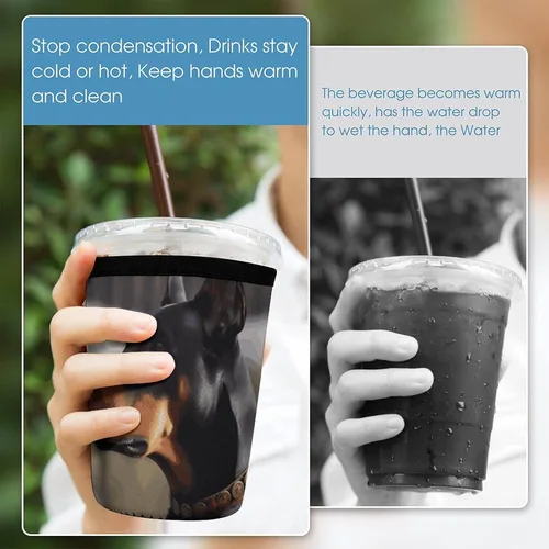 Vista 5 de Doberman Reusable Insulated Neoprene Iced Coffee Cup Sleeves 3 Sizes Diving Material Cup Durable Beverage Covers for Cold Coffee Tea Drinks