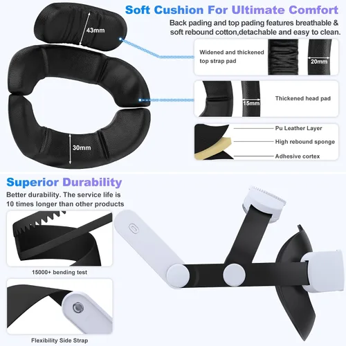 Vista 5 de Comfort Head Strap for Oculus Meta Quest 3Quest 2, VR Headset Accessories for Quest 3 Head Strap, Lightweight Elite Strap with Double Adjust Knob