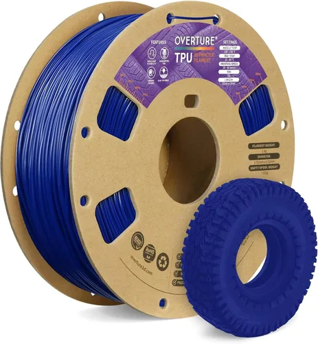 Vista 70 de OVERTURE - Filamento de TPU de 1/16 pulgadas, rollo flexible de poliuretano termoplástico, impresora 3D suave, 95A, carrete de 2.2 libras, precisión