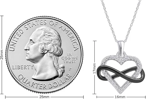 Vista 5 de Plata de ley Sideways infinity collar con colgante de corazón de diamantes en dos tonos naturales (110CTTW)