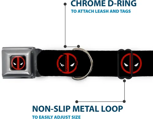 Vista 5 de Collar de perro hebilla de cinturón de seguridad Deadpool Logo Negro Rojo Blanco 9 a 15 pulgadas 1.0 pulgadas de ancho