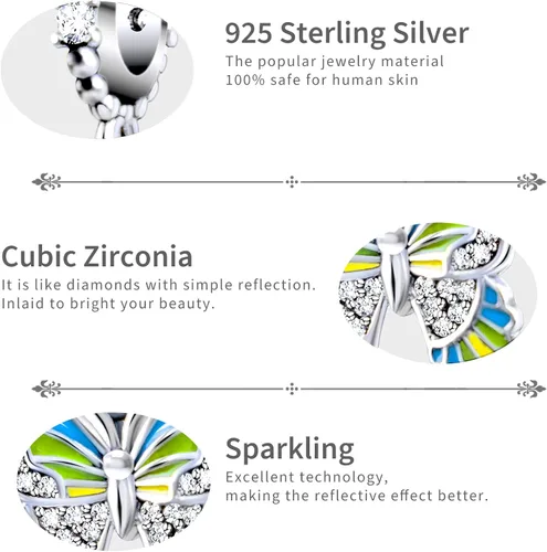 Vista 4 de Tedit Dijes de plata de ley 925 para pulseras y collares, colgante de mariposa de colores, regalos de joyería para mujeres, familiares y amigos
