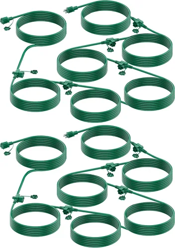 Vista 8 de Brightown Cable de extensión para exteriores, múltiples salidas, cable de extensión de luz de Navidad de 25 pies, espaciado uniformemente, 3