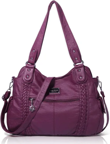 Vista 221 de Angel Barcelo - Bolsa de hombro amplia para mujer, diseño Hobo, cuero lavado