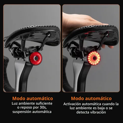 Vista 4 de ROCKBROS - Luz trasera para bicicleta, detección inteligente de frenos, encendido/apagado automático, 5 modos, USB-C