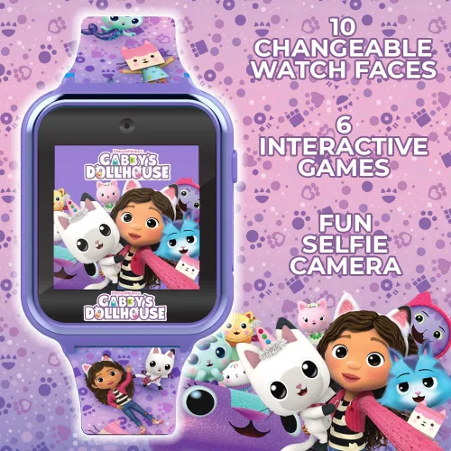 Vista 3 de Accutime Niños Gabby's Doll House Morado Reloj inteligente educativo con pantalla táctil para niñas, niños, bebés - Cámara de selfie