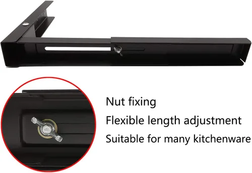 Vista 8 de Kit universal de montaje en pared para estante de microondas, brazos extendidos y plegables, para la mayoría de microondas, color negro, 1 par
