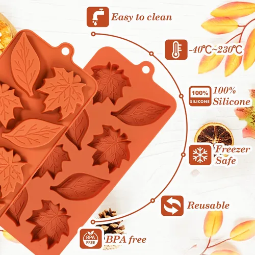 Vista 6 de Webake Molde de silicona con 2 formas diferentes, moldes de hoja de arce de 8 cavidades para chocolate, cubitos de hielo, jabón, cupcake, perfecto