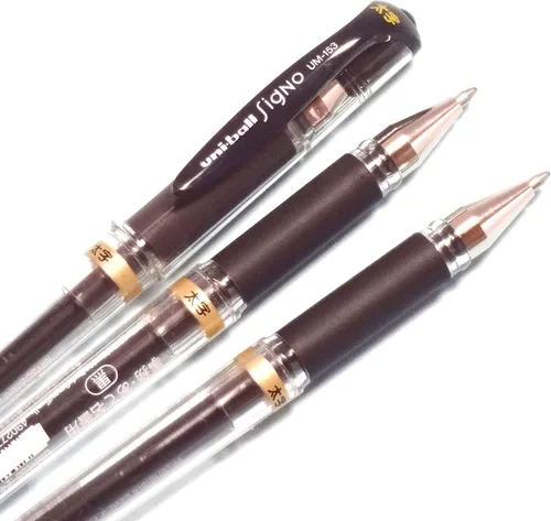Vista 2 de Uni-Ball Signo Broad Point Gel Impact Pen Tinta Negra, 3 bolígrafos por paquete (importación de Japón) [Paquete original Komainu-Dou]
