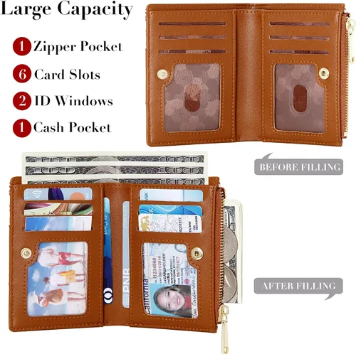 Vista 2 de OIDERY Cartera pequeña con tarjetero para mujer, billetera compacta plegable con ventana de identificación, cartera para mujer con cremallera