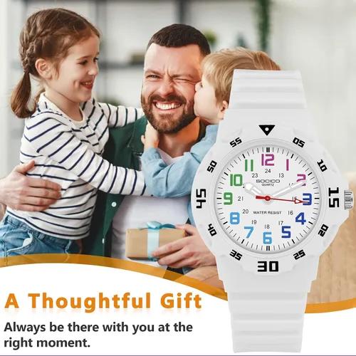 Vista 5 de Reloj analógico para niños, resistente al agua, para enseñar el tiempo, para niños y niñas, correa suave para aprender