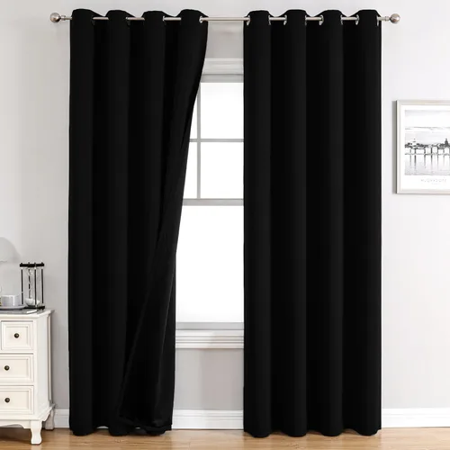 Vista 47 de ChrisDowa Cortinas 100% opacas de 63 pulgadas de largo para dormitorio con forro negro, 2 capas gruesas totalmente opacas con aislamiento térmico