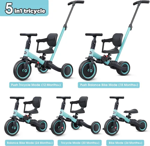 Vista 2 de newyoo Triciclo para niños pequeños con casco, bicicleta para niños pequeños, triciclos para niños de 1 a 3 años, casco de bicicleta para niños de 3