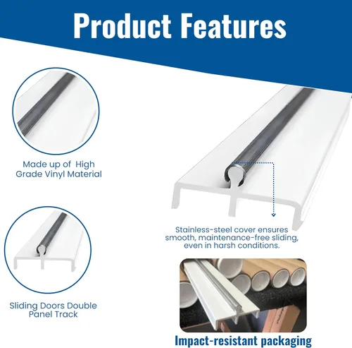 Vista 2 de KC Hardware - Paquete de 2 rieles de repuesto para puerta corrediza de doble riel de vinilo blanco de 60 pulgadas, moderno, para puerta de patio