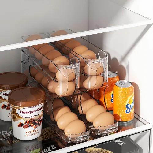 Vista 2 de Sotfamily - Soporte transparente para huevos FIFO para nevera, dispensador de huevos para huevos, 18 unidades 1-Pack Automatic Rolling Egg