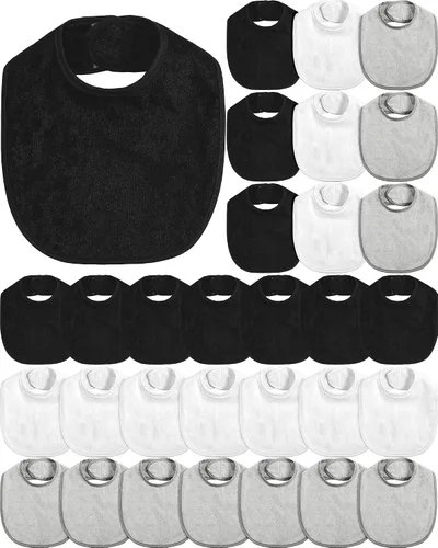 Vista 12 de JaGely Paquete de 30 baberos de muselina para bebé, multicolor, sólido, unisex, impermeable, alimentador ajustable para dentición y babeo