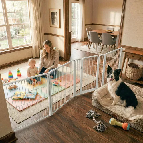 Vista 24 de FXW - Puerta para perro, extra ancha ajustable para aberturas de hasta 46 pulgadas, 24 pulgadas de alto Negro