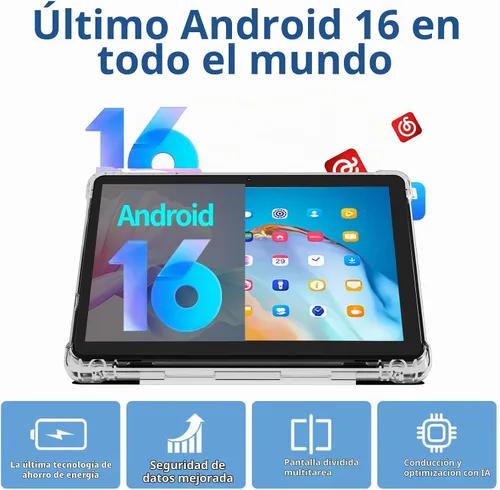 Vista 2 de Tablet Android 16 de 10 pulgadas, 20 GB de RAM 128 GB ROM 2 TB expandible, procesador octa-core de 2.0 GHz, tableta 2 en 1 con funda de teclado